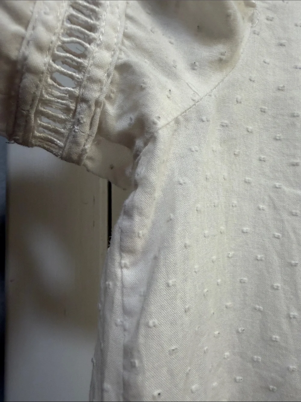 J. Crew White Swiss Dot Lace-Trim Peasant Top
